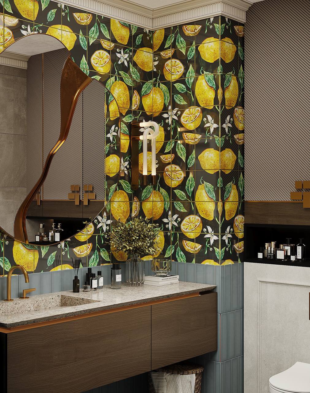 Яркий дизайн санузла с плиткой Wall Street