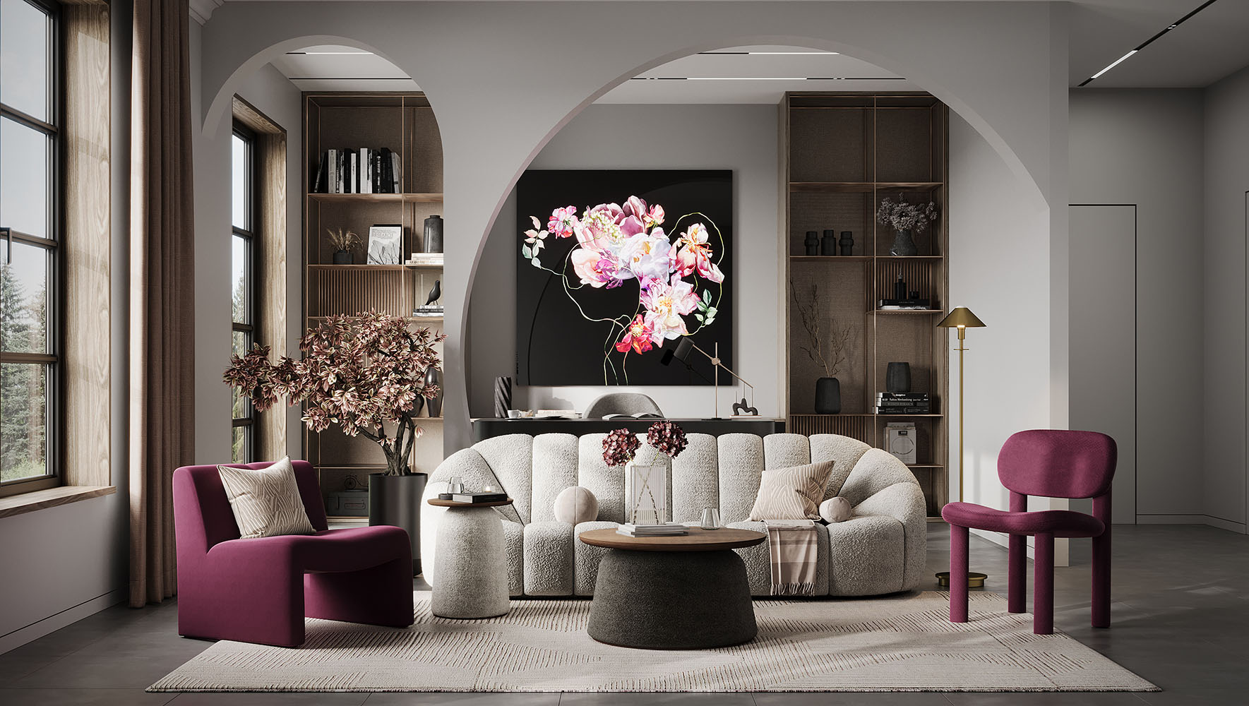 НеоВитраж FLOREALE 24 в интерьере гостиной