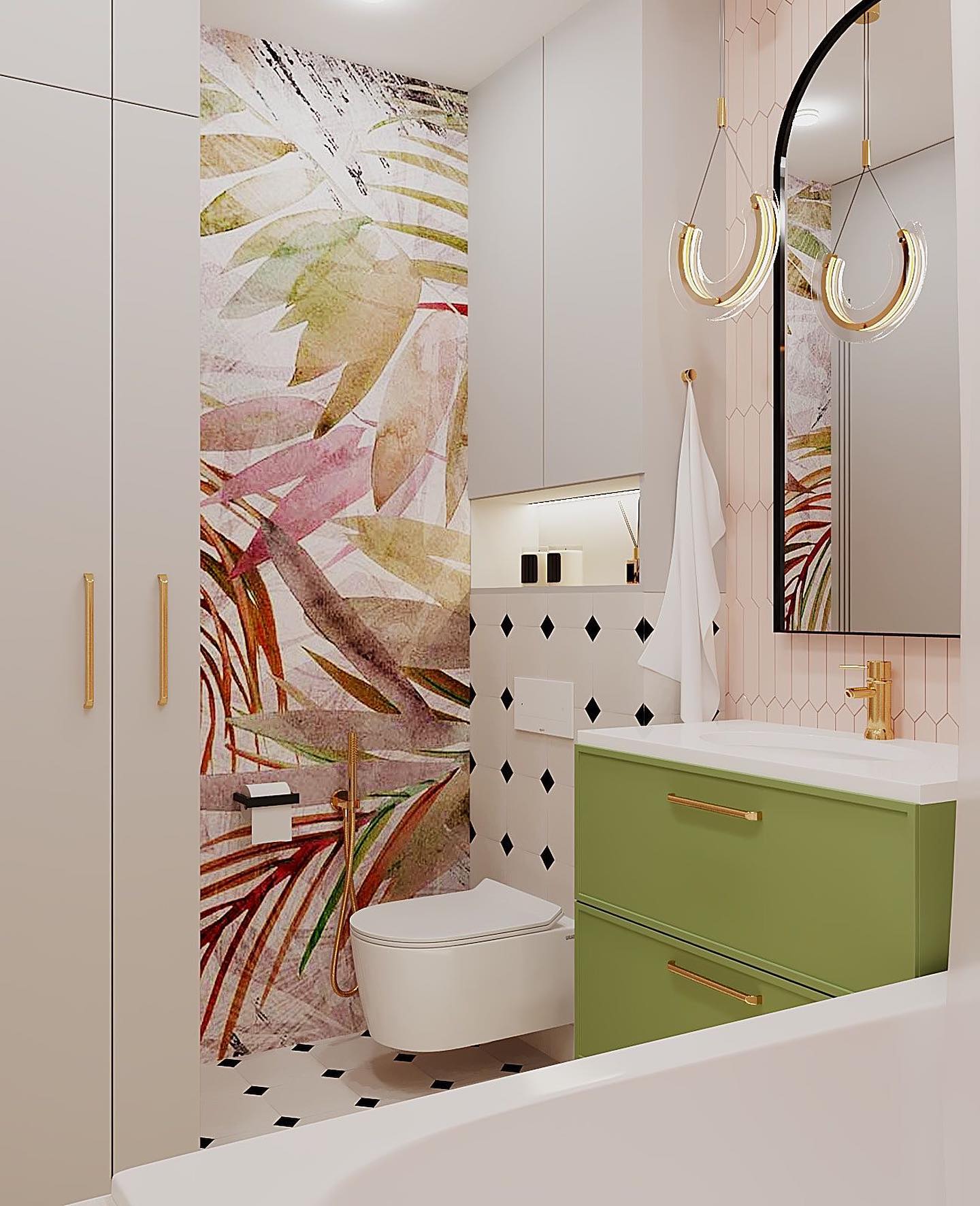 Ванная комната в розово-зеленых тонах